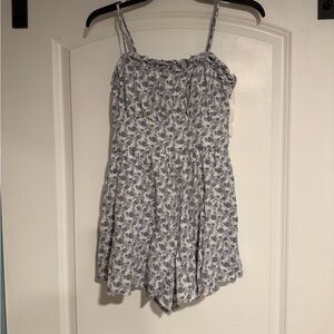 Altar'd State White and Blue Floral Smocked Romper